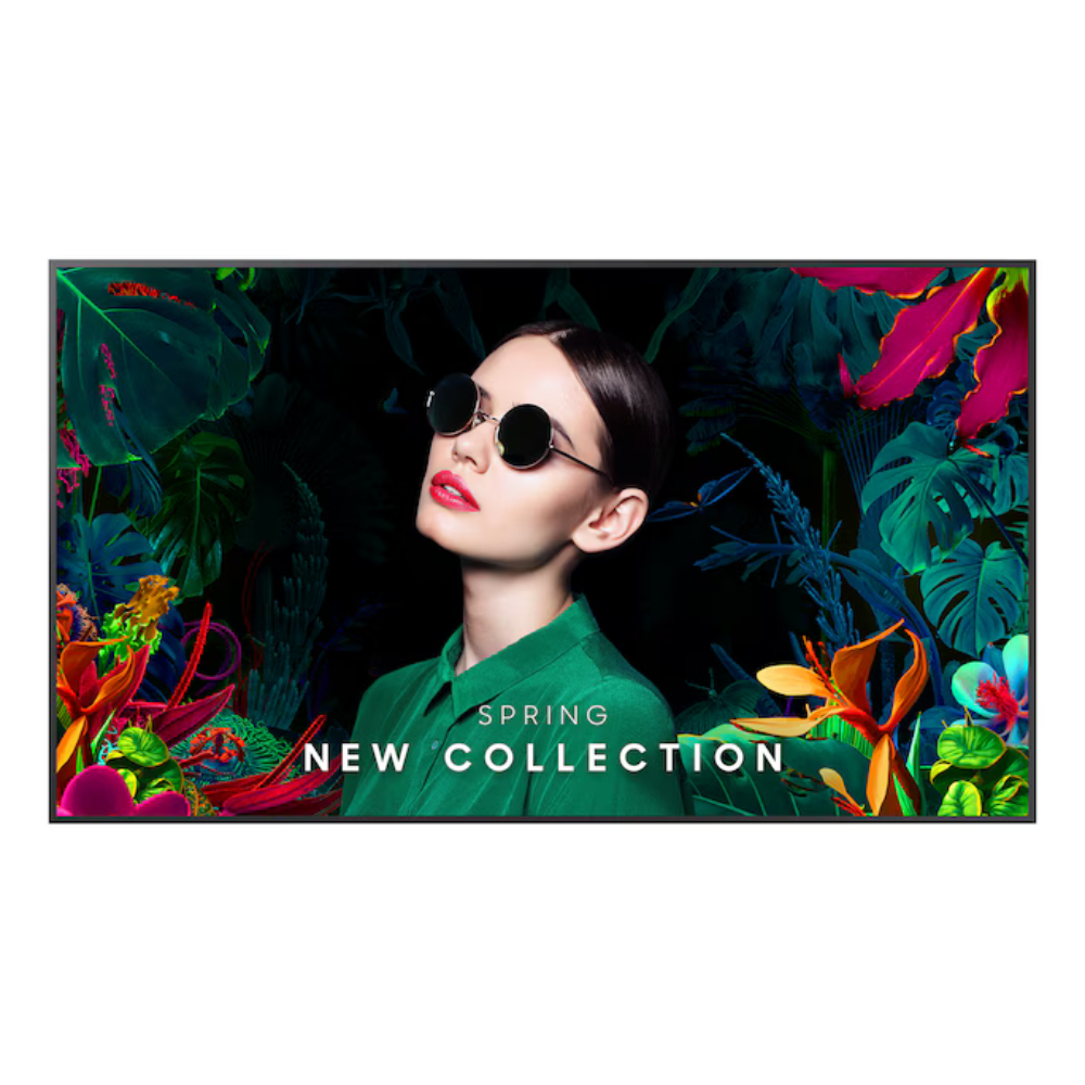 Samsung QM55C 55‑inch 4K UHD Smart Signage Display front view showing the sleek black bezel