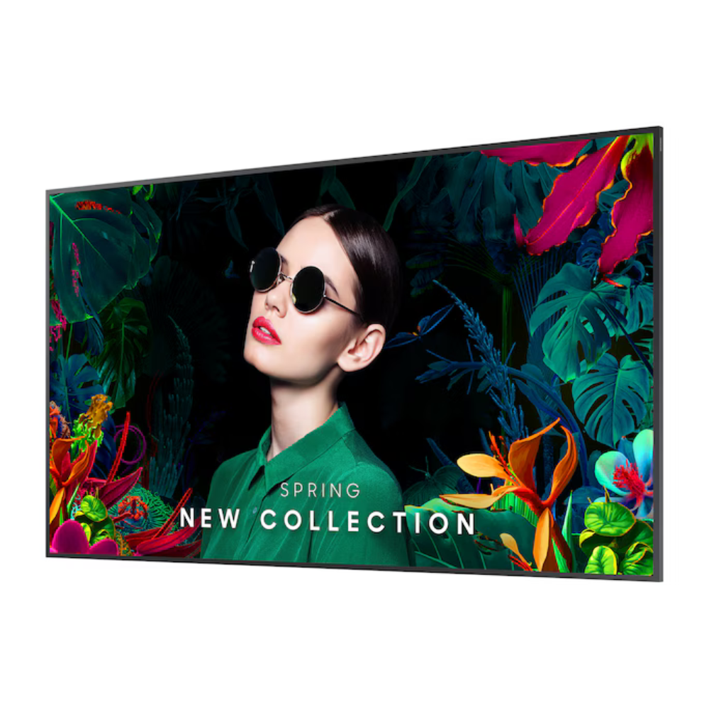 Samsung QM55C 55‑inch 4K UHD Smart Signage Display angled side view highlighting thin profile