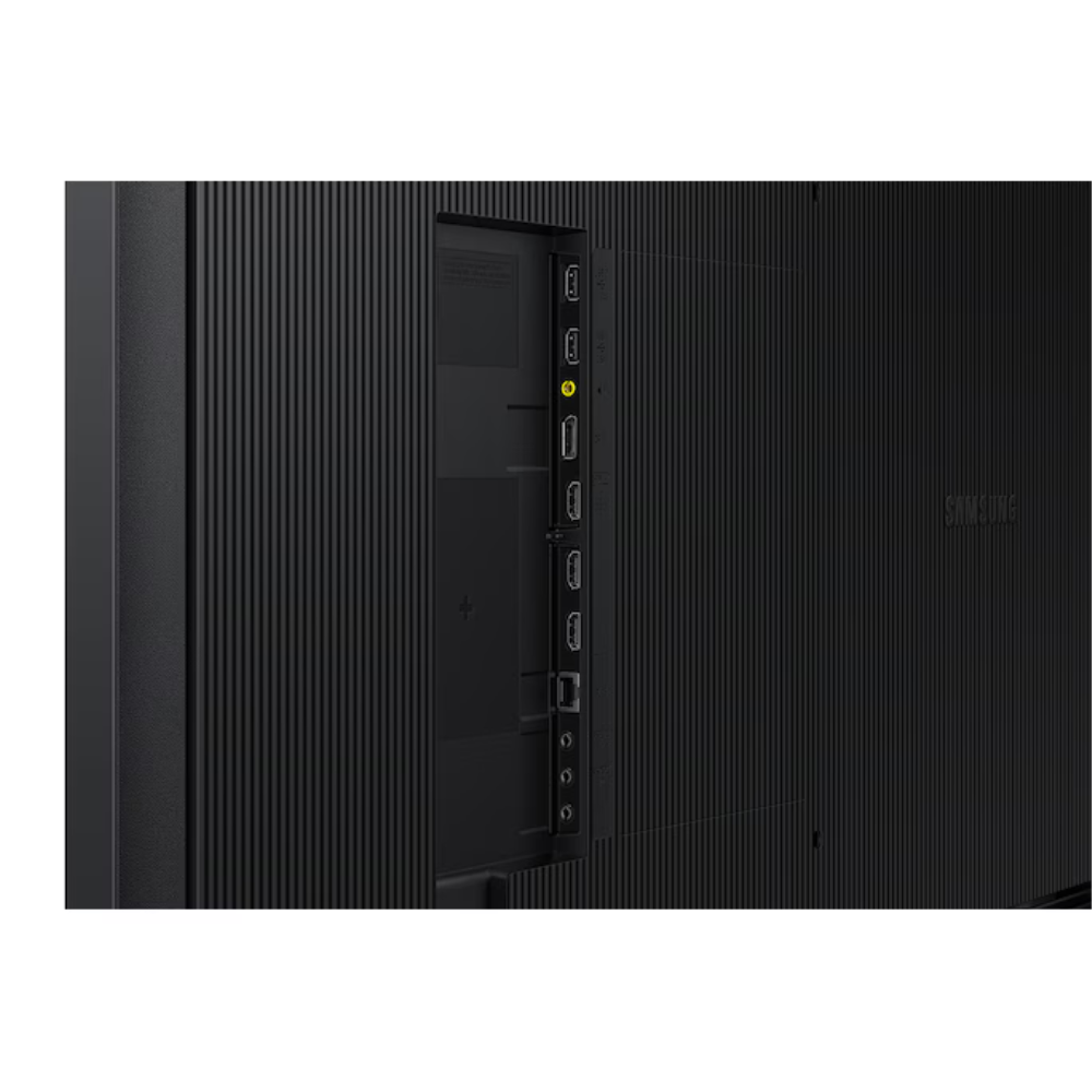 Samsung QM55C 55‑inch 4K UHD Smart Signage Display mounted on a wall bracket in a retail setting