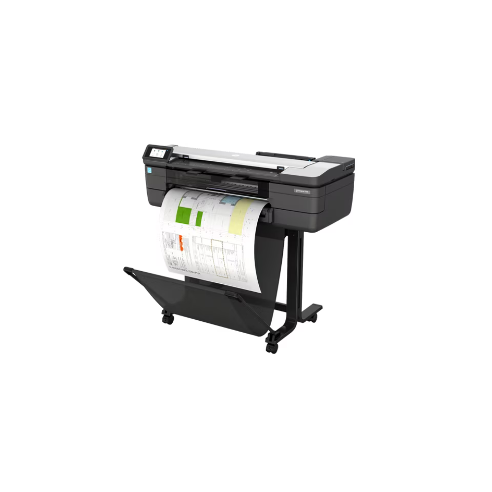 Large-format printer with a roll of paper on a white background