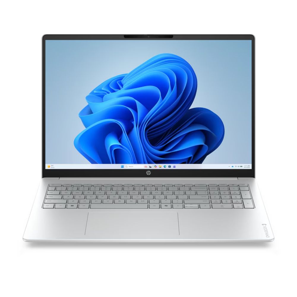 Hp laptop facing front side of the screen in white colour