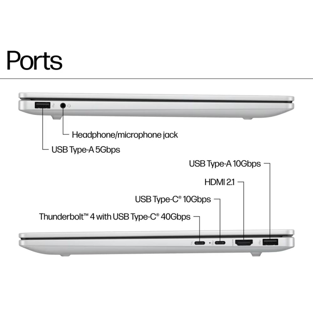 hp laptops facing side view of ports