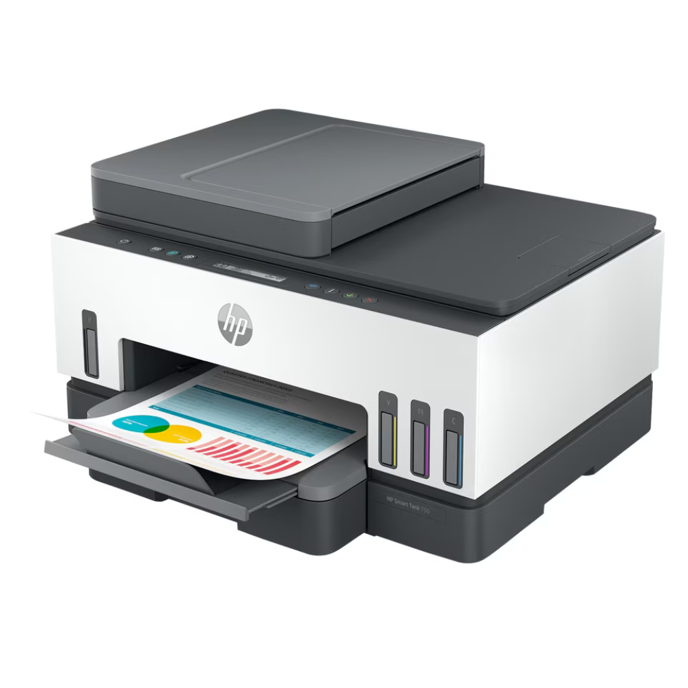 HP printer with scanner on a white background